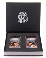 Set of (2) PiggyBanx Patrick Mahomes II & Brock Purdy "SBLVIII" Good 1st Edition Razz Refractor #1/1 with Display Box at PristineAuction.com