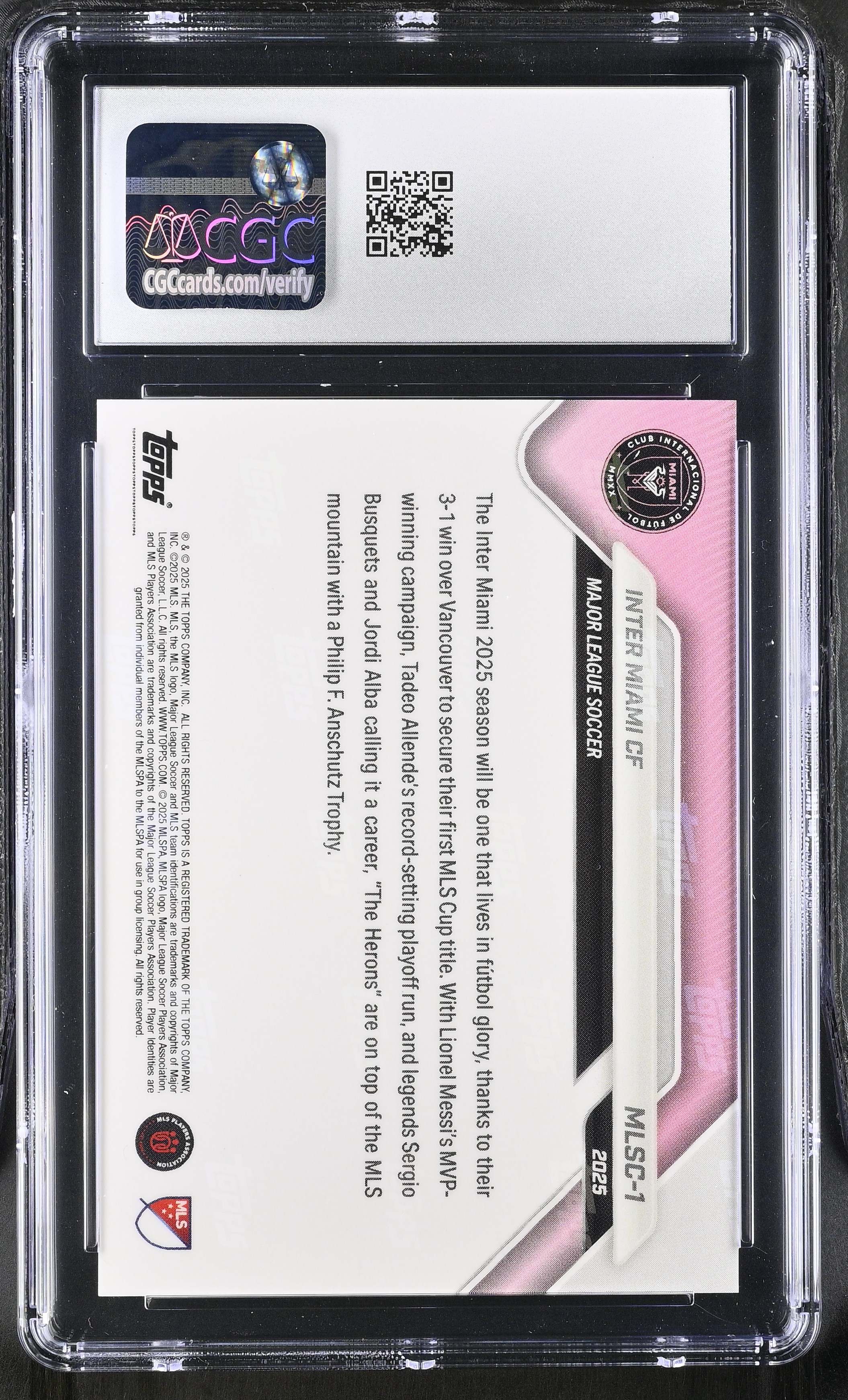 Inter Miami CF 2025 Topps Now MLS MLS Cup - Inter Miami #MLSC-1 (CGC 10) at PristineAuction.com Inter Miami CF 2025 Topps Now MLS MLS Cup - Inter Miami #MLSC-1 (CGC 10) at PristineAuction.com