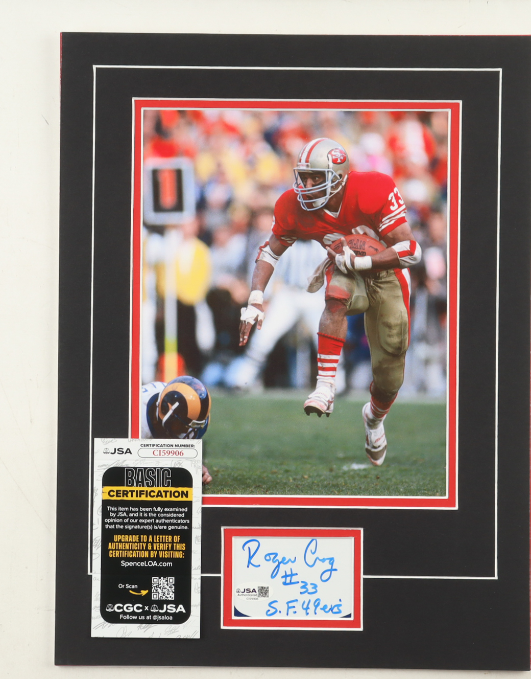 Roger Craig Signed 12x16 Custom Matted Cut Display with Photo Inscribed "SF 49ers" (JSA) at PristineAuction.com Roger Craig Signed 12x16 Custom Matted Cut Display with Photo Inscribed "SF 49ers" (JSA) at PristineAuction.com