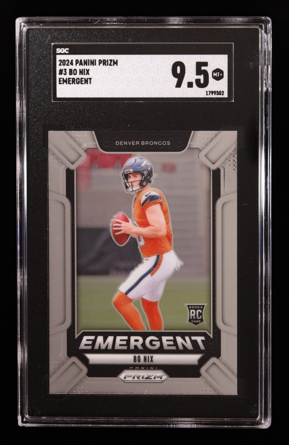 Bo Nix 2024 Panini Prizm Emergent #3 RC (SGC 9.5) at PristineAuction.com Bo Nix 2024 Panini Prizm Emergent #3 RC (SGC 9.5) at PristineAuction.com