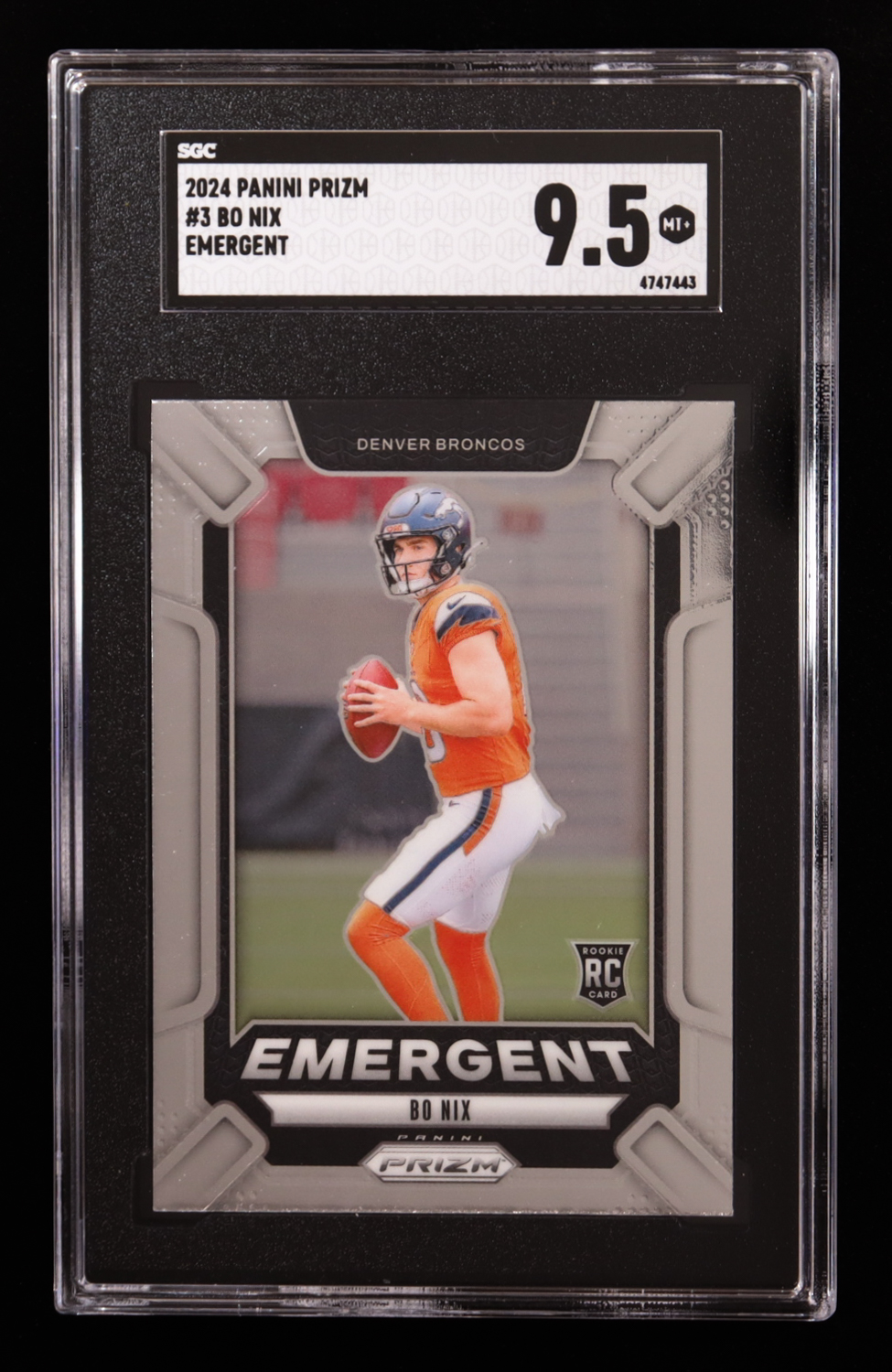 Bo Nix 2024 Panini Prizm Emergent #3 RC (SGC 9.5) at PristineAuction.com Bo Nix 2024 Panini Prizm Emergent #3 RC (SGC 9.5) at PristineAuction.com