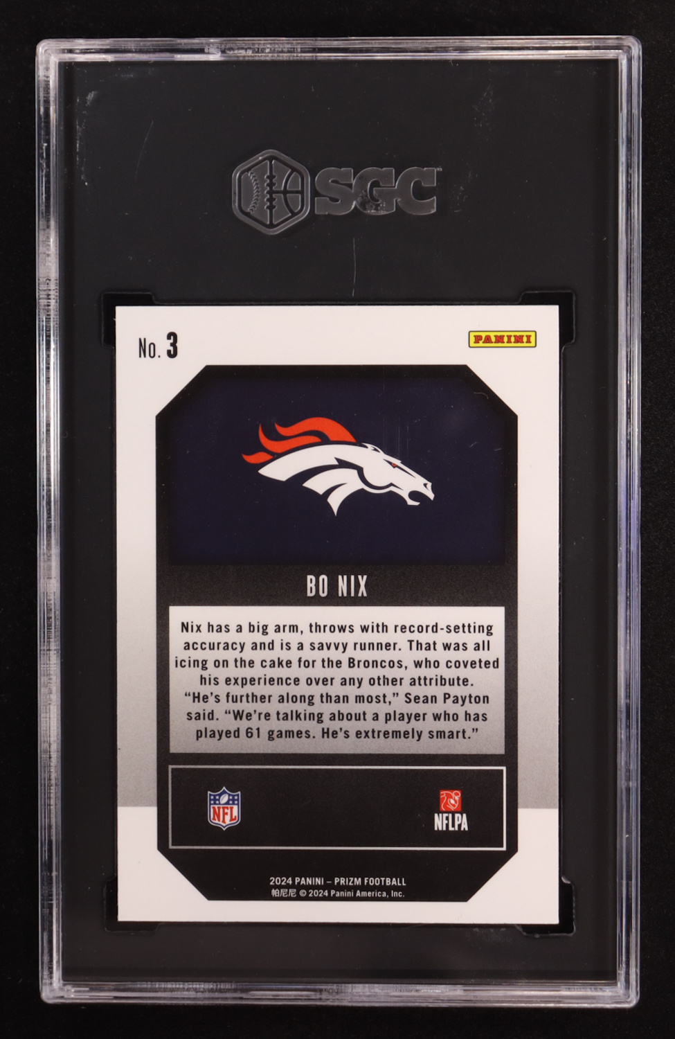 Bo Nix 2024 Panini Prizm Emergent #3 RC (SGC 9.5) at PristineAuction.com Bo Nix 2024 Panini Prizm Emergent #3 RC (SGC 9.5) at PristineAuction.com