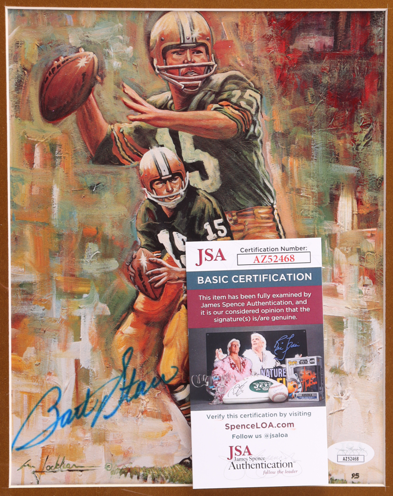 Bart Starr Signed Packers Custom Framed Art Print Display with Ribbon Lapel Pin & Packers Patch (JSA) at PristineAuction.com Bart Starr Signed Packers Custom Framed Art Print Display with Ribbon Lapel Pin & Packers Patch (JSA) at PristineAuction.com