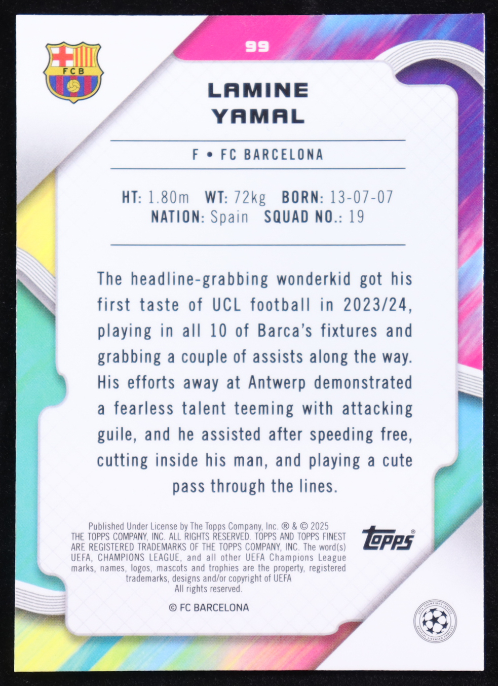 Lamine Yamal 2024-25 Finest UEFA Club Competitions #99 at PristineAuction.com Lamine Yamal 2024-25 Finest UEFA Club Competitions #99 at PristineAuction.com