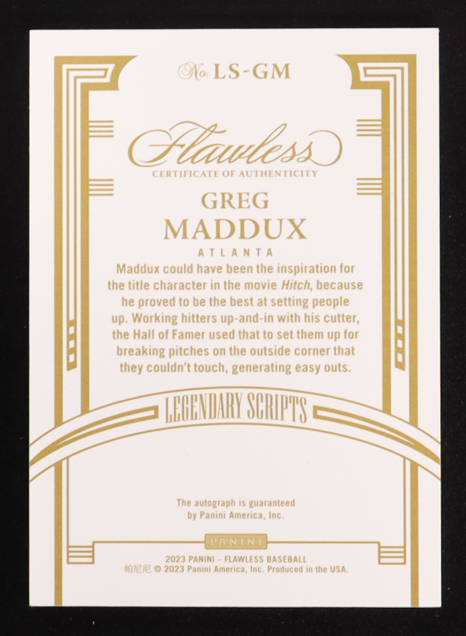 Greg Maddux 2023 Panini Flawless Legendary Scripts Emerald #6 #2/5 at PristineAuction.com Greg Maddux 2023 Panini Flawless Legendary Scripts Emerald #6 #2/5 at PristineAuction.com