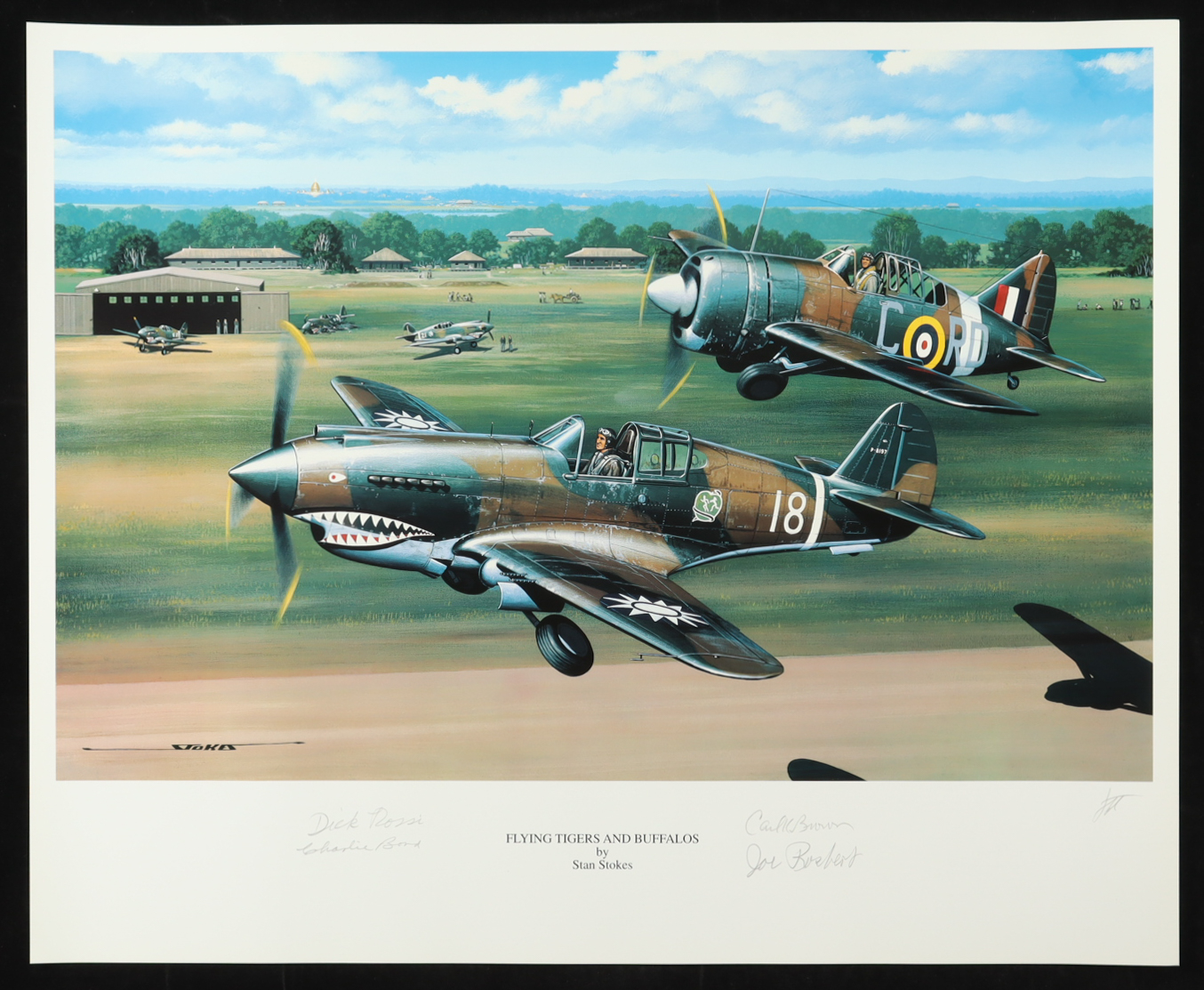Stan Stokes "Flying Tigers & Buffalos" Lithograph Signed By (4) with Dick Rossi, Charlie Bond, Carl Brown & Joe Rosbert (AIV) at PristineAuction.com Stan Stokes "Flying Tigers & Buffalos" Lithograph Signed By (4) with Dick Rossi, Charlie Bond, Carl Brown & Joe Rosbert (AIV) at PristineAuction.com