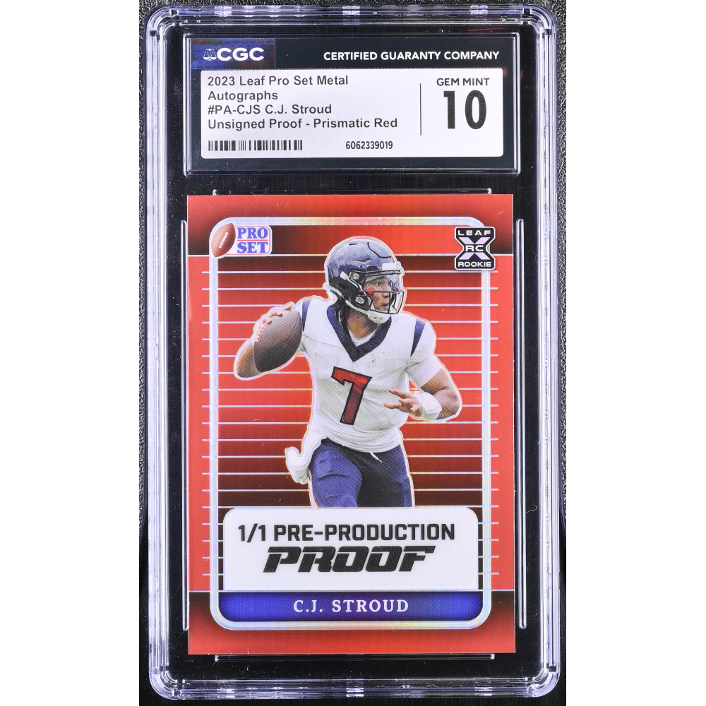 C.J. Stroud 2023 Leaf Pro Set Metal Autographs Unsigned Proof - Prismatic Red #PA-CJS #1/1 (CGC GEM MINT 10) at PristineAuction.com