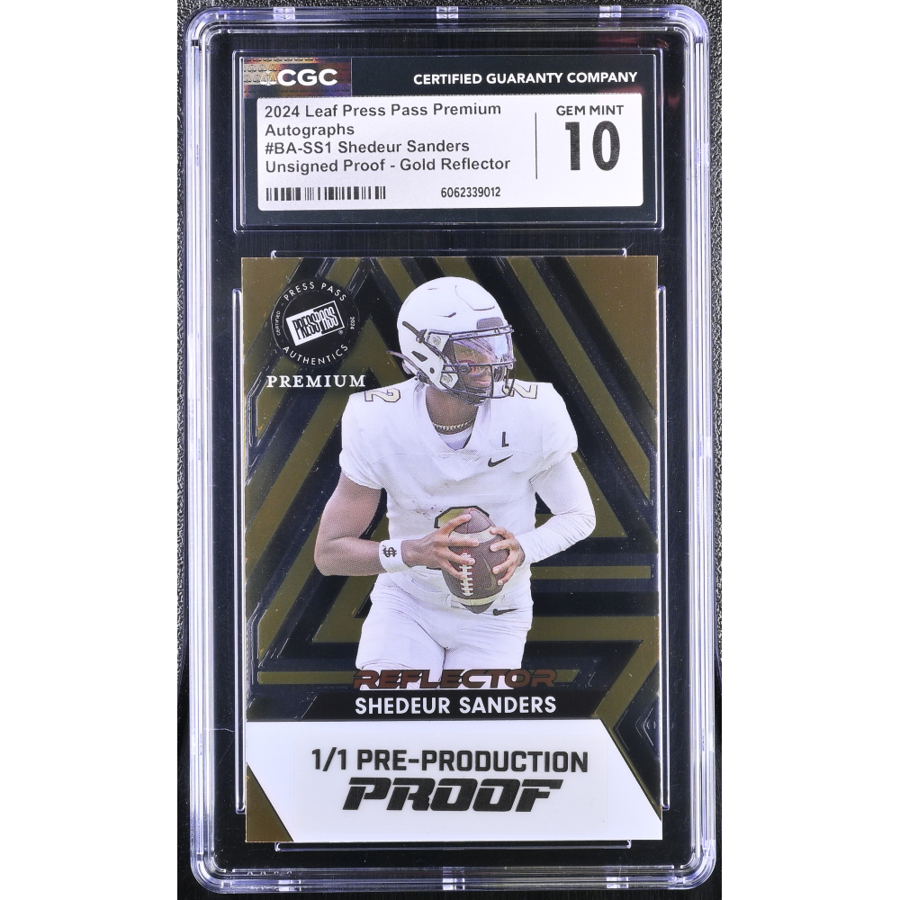 Shedeur Sanders 2024 Leaf Press Pass Premium Autographs Unsigned Proof - Gold Reflector #BA-SS1 #1/1 (CGC GEM MINT 10) at PristineAuction.com
