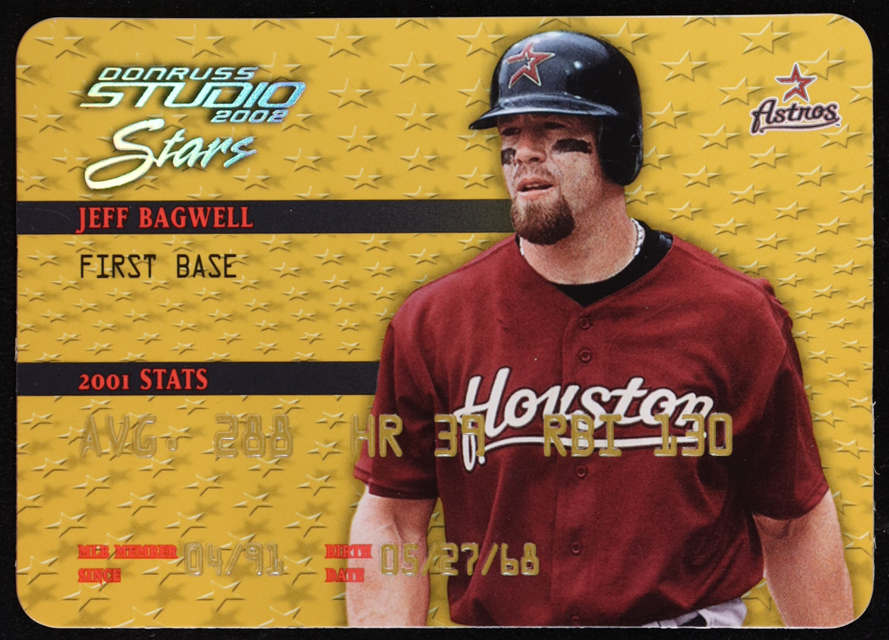 Jeff Bagwell 2002 Studio Stars Gold #50 #072/250 at PristineAuction.com Jeff Bagwell 2002 Studio Stars Gold #50 #072/250 at PristineAuction.com