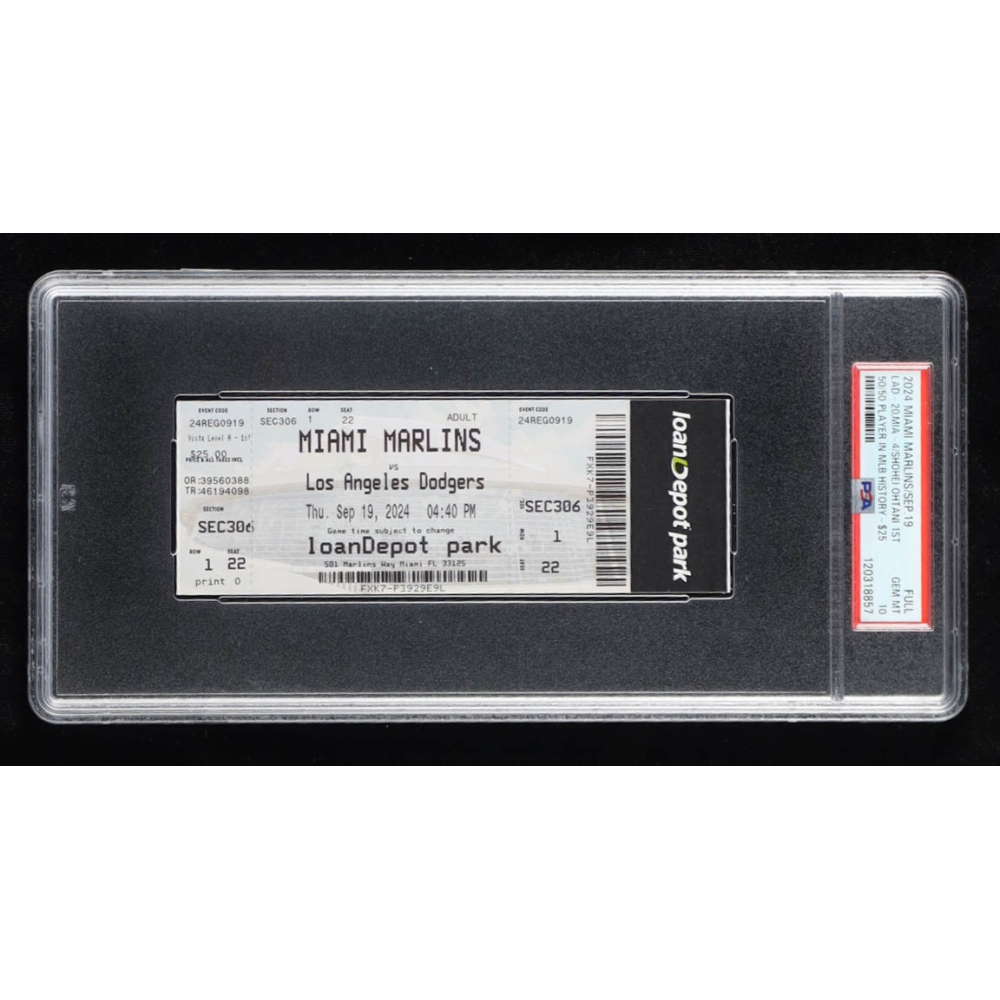 Shohei Ohtani 2024 Dodgers 1st 50/50 Player In MLB History Authentic Full Game Ticket (PSA 10) at PristineAuction.com