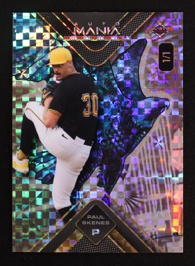 Paul Skenes 2024 Wild Card Auto Mania All-Star Triangle Checkerboard American Eagle #PS #1/1 RC at PristineAuction.com Paul Skenes 2024 Wild Card Auto Mania All-Star Triangle Checkerboard American Eagle #PS #1/1 RC at PristineAuction.com
