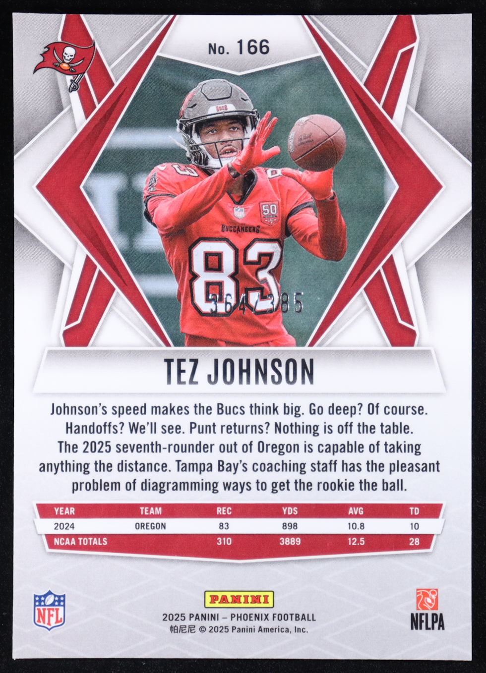 Tez Johnson 2025 Panini Phoenix Light Blue Pyramids #166 RC #364/385 at PristineAuction.com Tez Johnson 2025 Panini Phoenix Light Blue Pyramids #166 RC #364/385 at PristineAuction.com