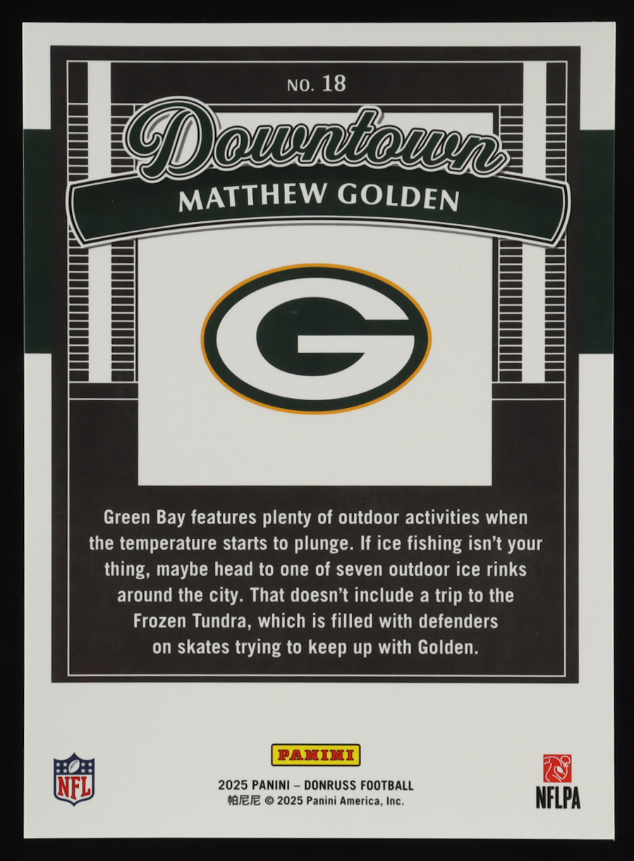Matthew Golden 2025 Donruss Downtown! #18 RC at PristineAuction.com Matthew Golden 2025 Donruss Downtown! #18 RC at PristineAuction.com