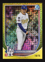 Yoshinobu Yamamoto 2025 Bowman Chrome Mega Box Yellow Refractors #76 #19/75 at PristineAuction.com