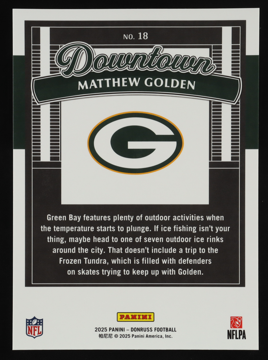 Matthew Golden 2025 Donruss Downtown! #18 RC at PristineAuction.com Matthew Golden 2025 Donruss Downtown! #18 RC at PristineAuction.com