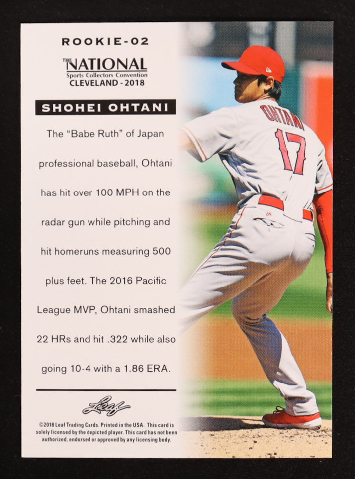 Shohei Ohtani 2018 Leaf National Convention Shohei Ohtani #Rookie02 RC at PristineAuction.com Shohei Ohtani 2018 Leaf National Convention Shohei Ohtani #Rookie02 RC at PristineAuction.com