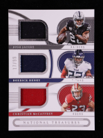 Josh Jacobs / Christian McCaffrey / Derrick Henry 2022 Panini National Treasures NFL Gear Trio Materials #14 #17/99 at PristineAuction.com