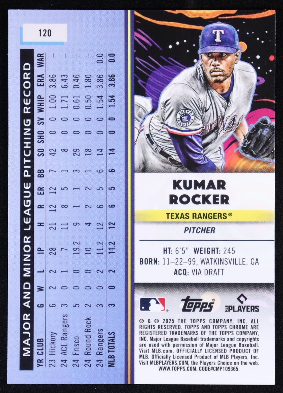 Kumar Rocker 2025 Cosmic Chrome Aqua Equinox Refractors #120 RC #142/199 at PristineAuction.com Kumar Rocker 2025 Cosmic Chrome Aqua Equinox Refractors #120 RC #142/199 at PristineAuction.com