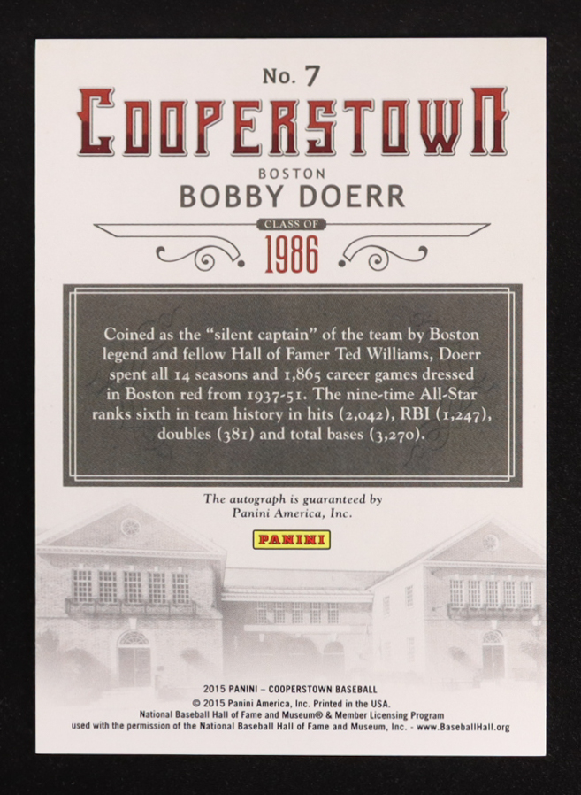 Bobby Doerr 2015 Panini Cooperstown Signatures Blue #7 #17/25 at PristineAuction.com Bobby Doerr 2015 Panini Cooperstown Signatures Blue #7 #17/25 at PristineAuction.com
