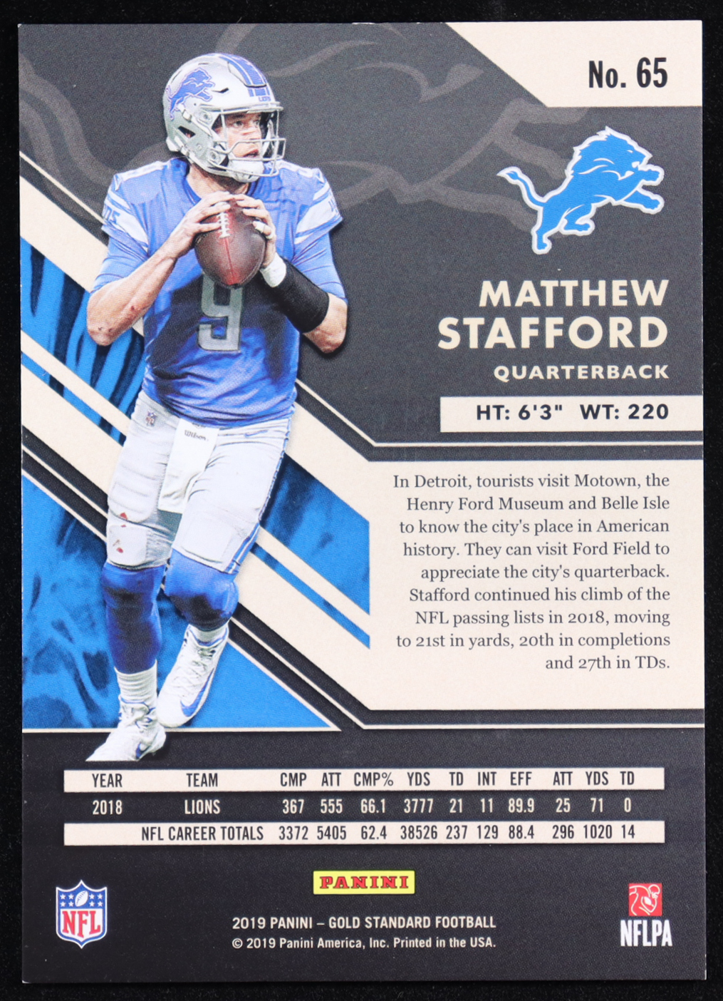 Matthew Stafford 2019 Panini Gold Standard #65 #86/99 at PristineAuction.com Matthew Stafford 2019 Panini Gold Standard #65 #86/99 at PristineAuction.com