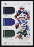 Sony Michel / Josh Allen / Sam Darnold 2018 Panini National Treasures Rookie NFL Gear Trio Materials #19 RC #76/99 at PristineAuction.com