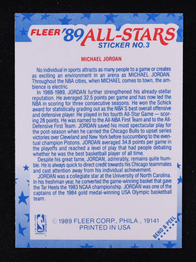 Michael Jordan 1989-90 Fleer Stickers #3 at PristineAuction.com Michael Jordan 1989-90 Fleer Stickers #3 at PristineAuction.com
