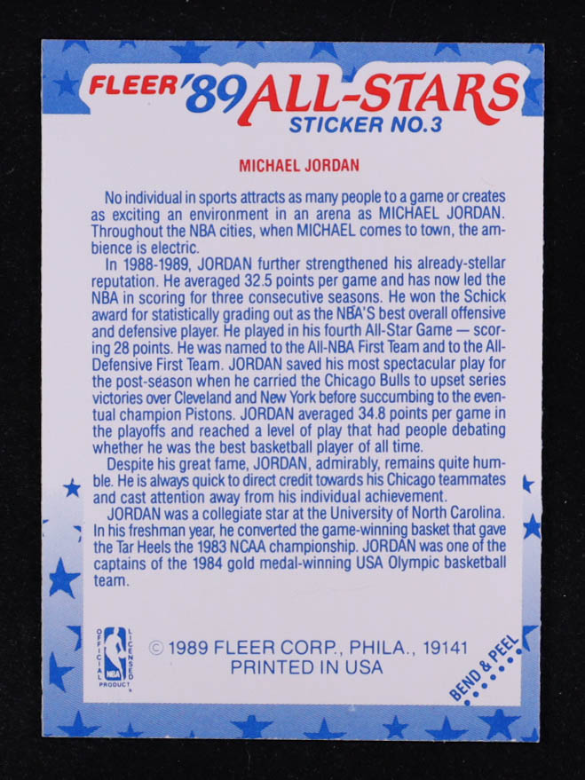 Michael Jordan 1989-90 Fleer Stickers #3 at PristineAuction.com Michael Jordan 1989-90 Fleer Stickers #3 at PristineAuction.com