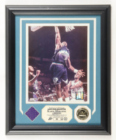 Karl Malone Jazz Custom Framed Matted Photo Display with Game-Used Shorts Piece (Highland Mint) at PristineAuction.com