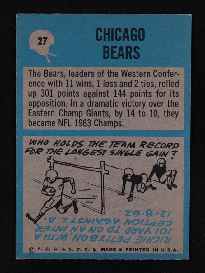 1964 Philadelphia #27 Chicago Bears at PristineAuction.com 1964 Philadelphia #27 Chicago Bears at PristineAuction.com
