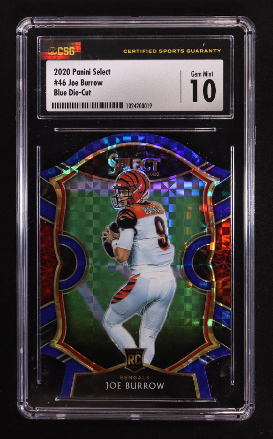 Joe Burrow 2020 Select Prizm Blue Die Cut #46 RC (CSG 10) at PristineAuction.com Joe Burrow 2020 Select Prizm Blue Die Cut #46 RC (CSG 10) at PristineAuction.com