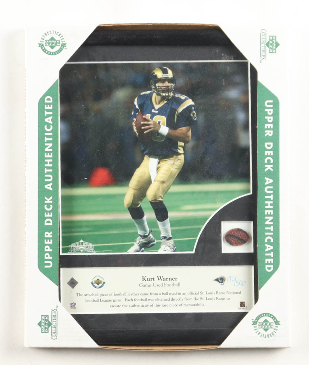 Kurt Warner LE Rams Custom Framed Photo Display with Game-Used Football Piece (UDA) at PristineAuction.com Kurt Warner LE Rams Custom Framed Photo Display with Game-Used Football Piece (UDA) at PristineAuction.com