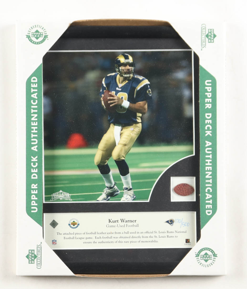 Kurt Warner LE Rams Custom Framed Photo Display with Game-Used Football Piece (UDA) at PristineAuction.com Kurt Warner LE Rams Custom Framed Photo Display with Game-Used Football Piece (UDA) at PristineAuction.com