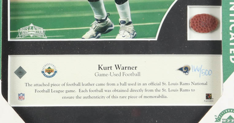 Kurt Warner LE Rams Custom Framed Photo Display with Game-Used Football Piece (UDA) at PristineAuction.com Kurt Warner LE Rams Custom Framed Photo Display with Game-Used Football Piece (UDA) at PristineAuction.com