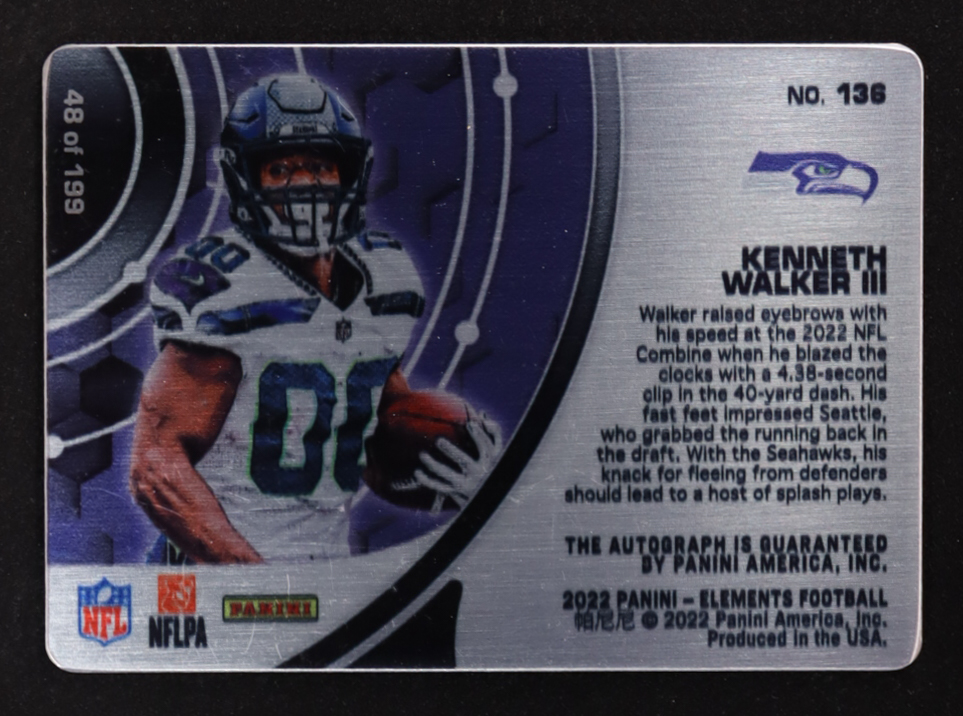 Kenneth Walker III 2022 Panini Elements Rookie Steel Signatures #136 #048/199 RC at PristineAuction.com Kenneth Walker III 2022 Panini Elements Rookie Steel Signatures #136 #048/199 RC at PristineAuction.com
