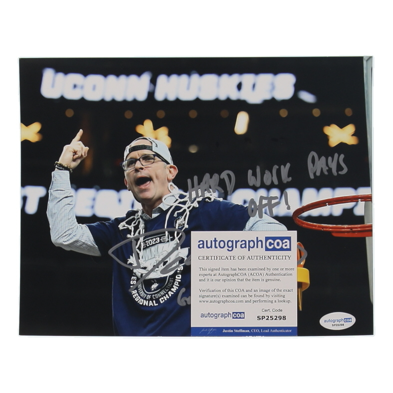 Dan Hurley Signed UConn Huskies 8x10 Photo Inscribed "Hard Work Pays Off!" & "Go Huskies!" (ACOA) at PristineAuction.com Dan Hurley Signed UConn Huskies 8x10 Photo Inscribed "Hard Work Pays Off!" & "Go Huskies!" (ACOA) at PristineAuction.com