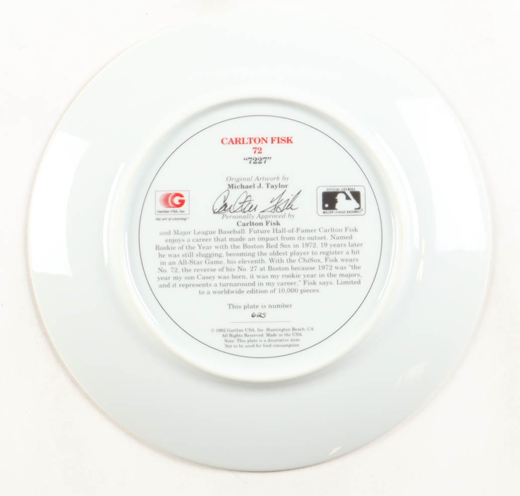 Carlton Fisk "7227" LE Red Sox 1992 Ceramic Plate (Gartlan) at PristineAuction.com Carlton Fisk "7227" LE Red Sox 1992 Ceramic Plate (Gartlan) at PristineAuction.com