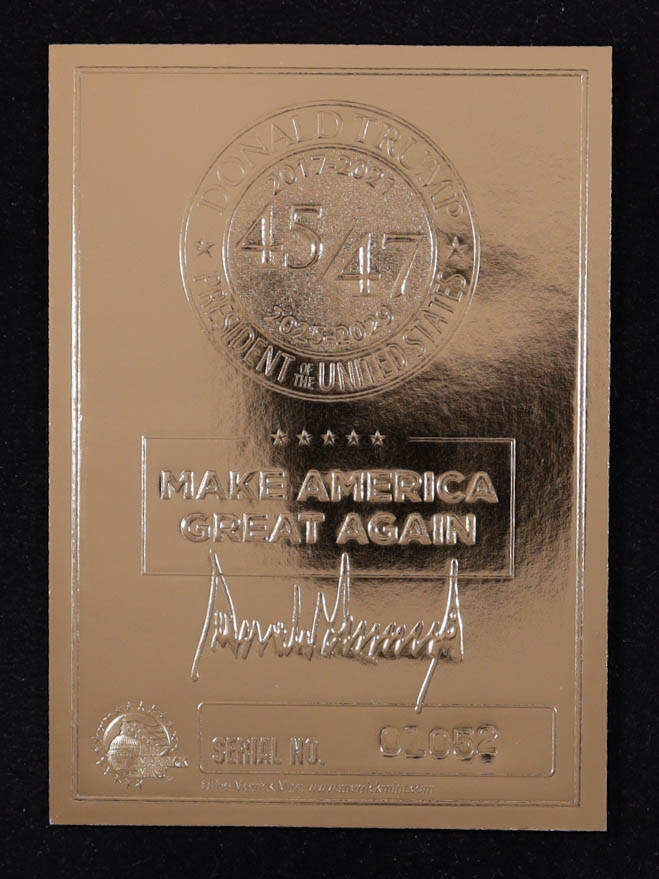 Donald Trump 2021 Merrick Mint Dream Big Again! 2024 Red Signature Series 23Kt Gold Card #1452 at PristineAuction.com Donald Trump 2021 Merrick Mint Dream Big Again! 2024 Red Signature Series 23Kt Gold Card #1452 at PristineAuction.com