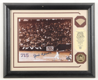 Hank Aaron Signed Braves Custom Framed Matted Photo Display with Game-Used Bat Piece (Highland Mint) at PristineAuction.com