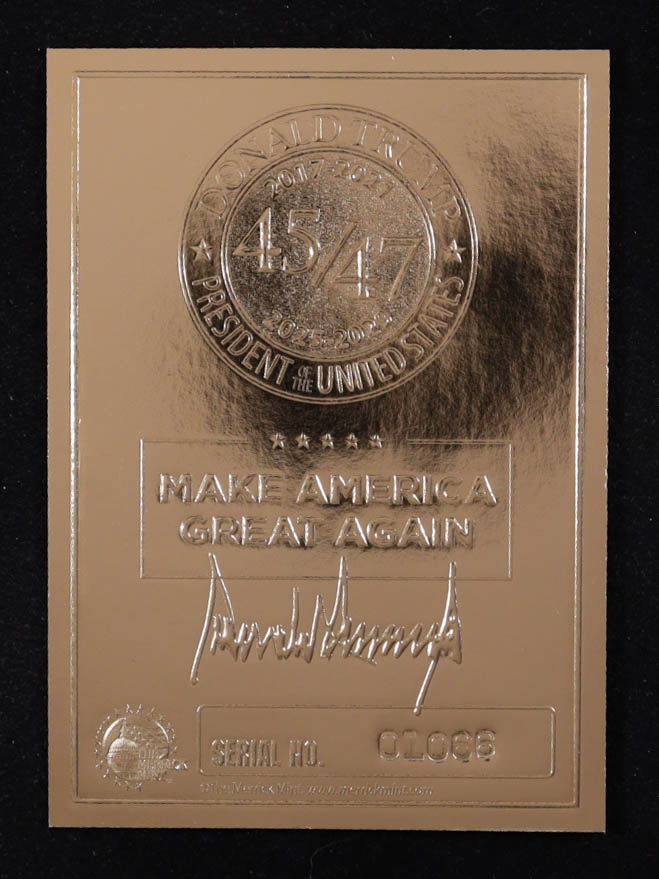 Donald Trump 2021 Merrick Mint Dream Big Again! 2024 Red Signature Series 23Kt Gold Card #1452 at PristineAuction.com Donald Trump 2021 Merrick Mint Dream Big Again! 2024 Red Signature Series 23Kt Gold Card #1452 at PristineAuction.com