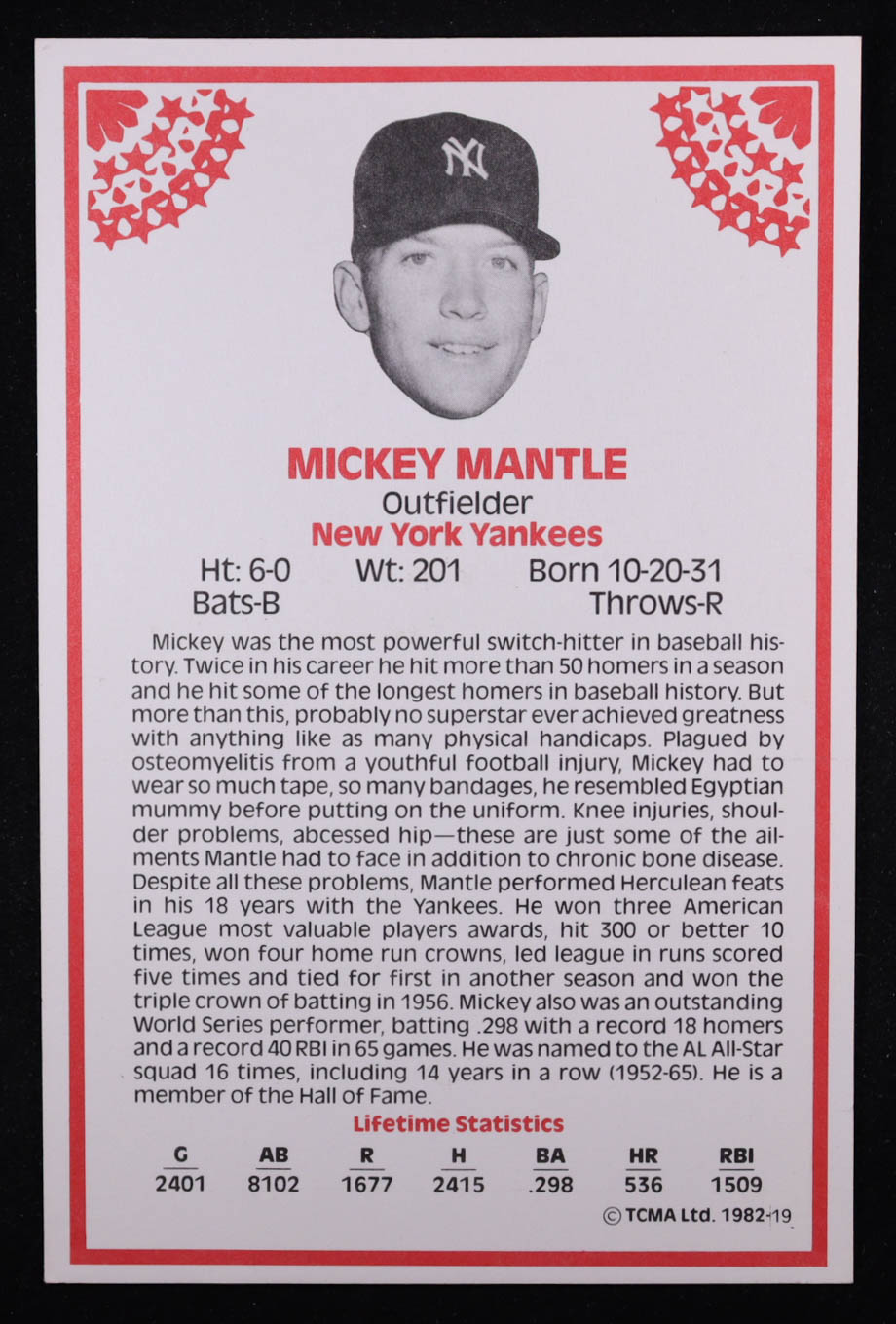 Mickey Mantle 1982 TCMA Stars of the 50's #19 at PristineAuction.com Mickey Mantle 1982 TCMA Stars of the 50's #19 at PristineAuction.com