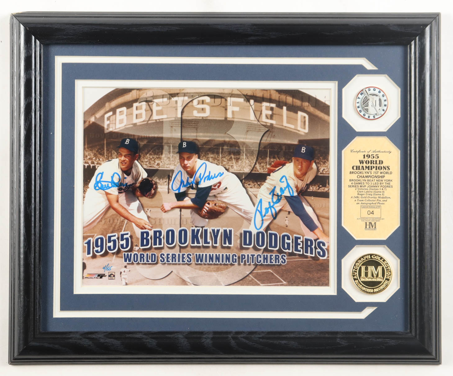 Johnny Podres, Clem Labine, & Roger Craig Signed Dodgers Custom Framed Matted Photo Display (Highland Mint) at PristineAuction.com Johnny Podres, Clem Labine, & Roger Craig Signed Dodgers Custom Framed Matted Photo Display (Highland Mint) at PristineAuction.com