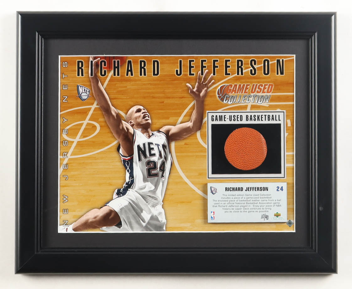 Richard Jefferson LE Nets Custom Framed Photo Display with Game-Used Basketball Piece (UDA) at PristineAuction.com Richard Jefferson LE Nets Custom Framed Photo Display with Game-Used Basketball Piece (UDA) at PristineAuction.com