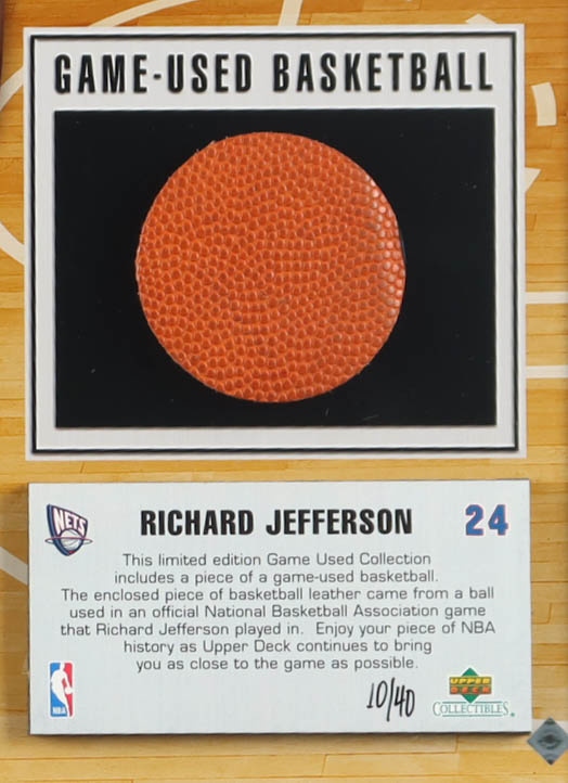 Richard Jefferson LE Nets Custom Framed Photo Display with Game-Used Basketball Piece (UDA) at PristineAuction.com Richard Jefferson LE Nets Custom Framed Photo Display with Game-Used Basketball Piece (UDA) at PristineAuction.com