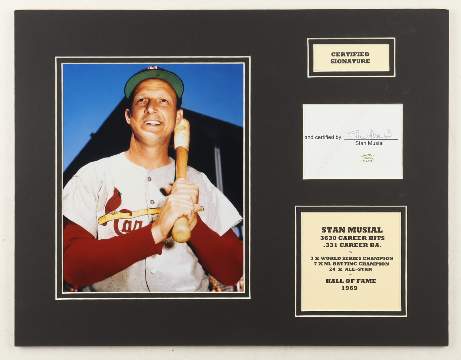 Stan Musial Signed Cardinals 14x18 Custom Matted Cut Display (SoP) at PristineAuction.com Stan Musial Signed Cardinals 14x18 Custom Matted Cut Display (SoP) at PristineAuction.com