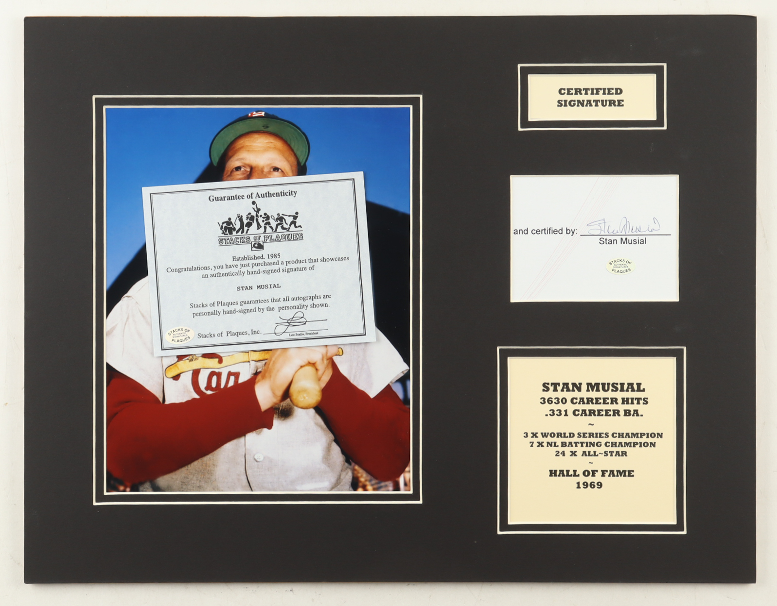 Stan Musial Signed Cardinals 14x18 Custom Matted Cut Display (SoP) at PristineAuction.com Stan Musial Signed Cardinals 14x18 Custom Matted Cut Display (SoP) at PristineAuction.com