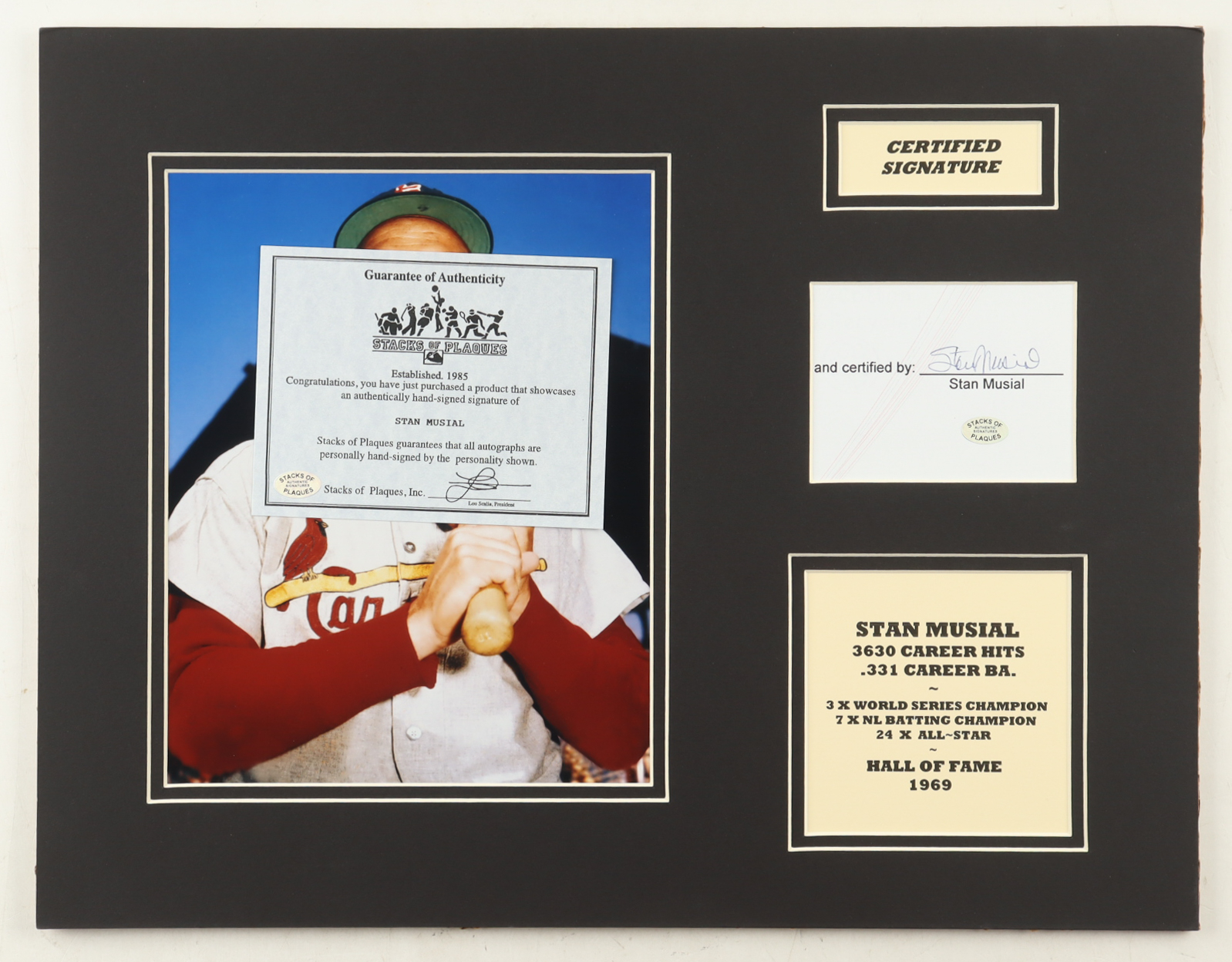 Stan Musial Signed Cardinals 14x18 Custom Matted Cut Display (SoP) at PristineAuction.com Stan Musial Signed Cardinals 14x18 Custom Matted Cut Display (SoP) at PristineAuction.com