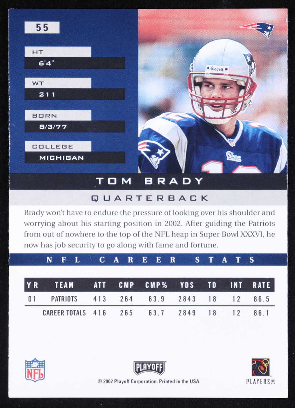 Tom Brady 2002 Playoff Honors #55 at PristineAuction.com Tom Brady 2002 Playoff Honors #55 at PristineAuction.com