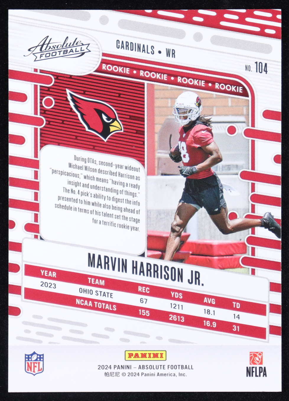 Marvin Harrison Jr. 2024 Absolute #104 RC at PristineAuction.com Marvin Harrison Jr. 2024 Absolute #104 RC at PristineAuction.com