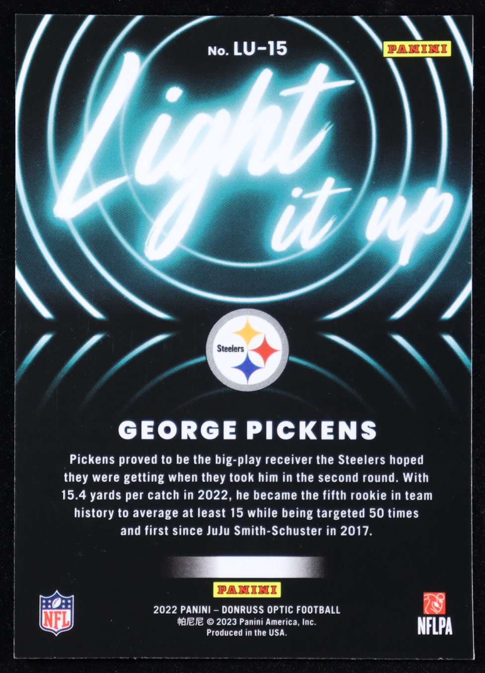 George Pickens 2022 Donruss Optic Light It Up #15 RC at PristineAuction.com George Pickens 2022 Donruss Optic Light It Up #15 RC at PristineAuction.com