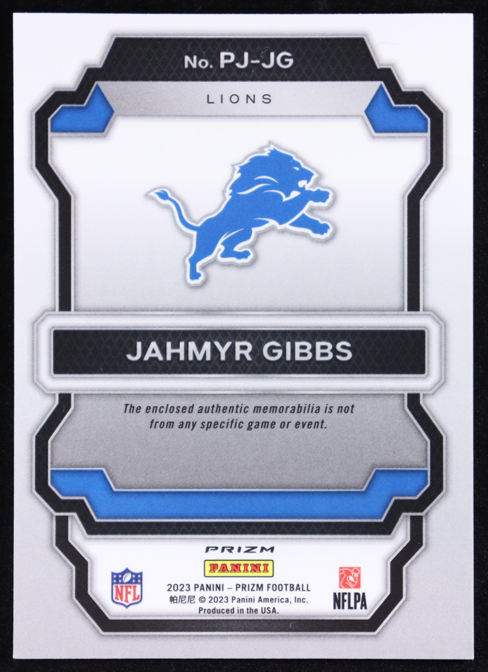 Jahmyr Gibbs 2023 Panini Prizm Premier Jerseys #7 RC at PristineAuction.com Jahmyr Gibbs 2023 Panini Prizm Premier Jerseys #7 RC at PristineAuction.com